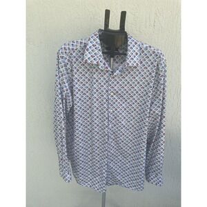 Bugatchi Shirt Mens 2XL Long Sleeves Geometric 8 Way Stretch Performance